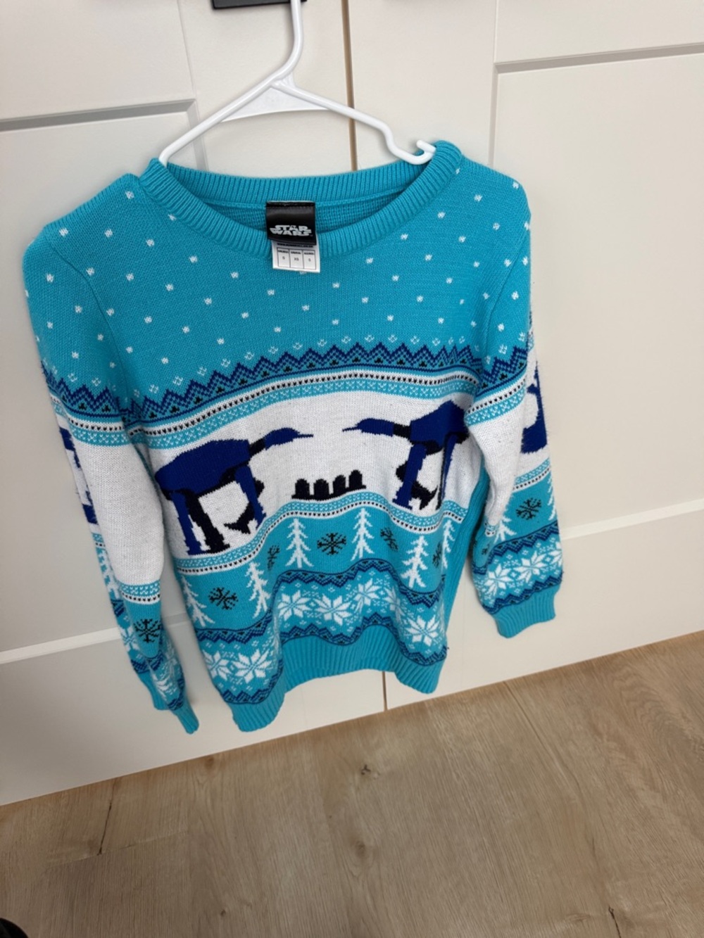 Star Wars Turquoise Crewneck Sweater with Navy AT-AT Pattern